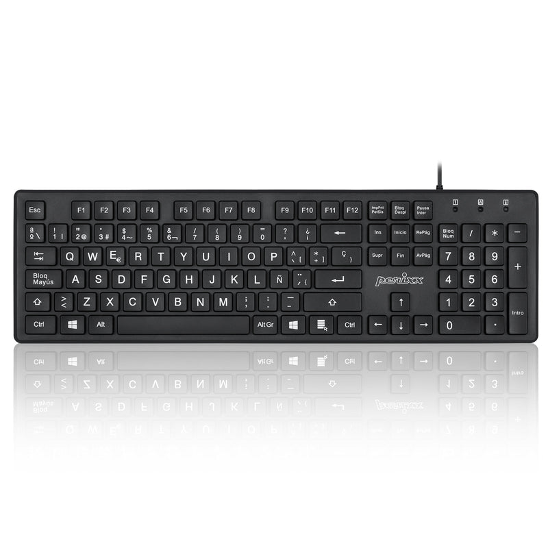 PERIBOARD-117 - Wired Standard Keyboard with Big Print Letters in spanish layout.