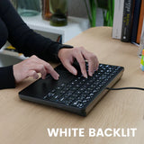 Perixx PERIBOARD-425 Wired Mini USB Keyboard with Touchpad, X Type Scissor Keys, White Backlit, 2 USB Hubs, Compact UK Layout