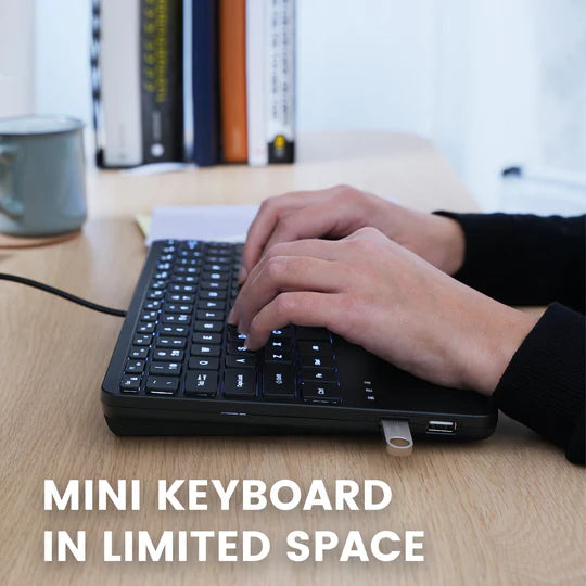 Perixx PERIBOARD-425 Wired Mini USB Keyboard with Touchpad, X Type Scissor Keys, White Backlit, 2 USB Hubs, Compact UK Layout