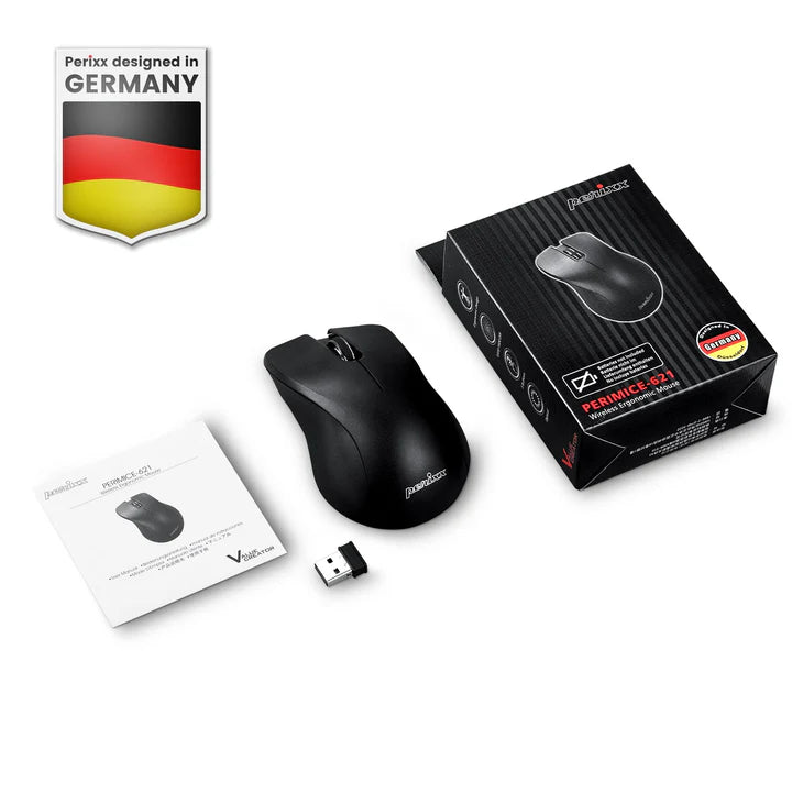 Perixx PERIMICE-621B Wireless Mouse - Silent, Ergo, Wireless 2.4 GHz - Black