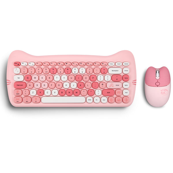 PERIDUO-715 Mini Wireless Keyboard and Mouse Set with Travel Bag - Cute Cat-Like Design