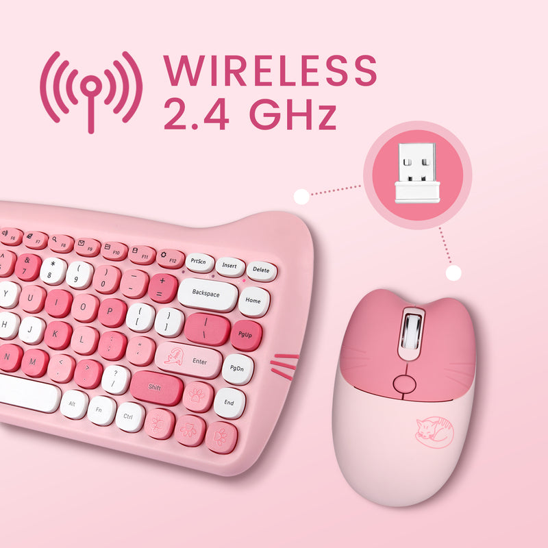 PERIDUO-715 Mini Wireless Keyboard and Mouse Set with Travel Bag - Cute Cat-Like Design