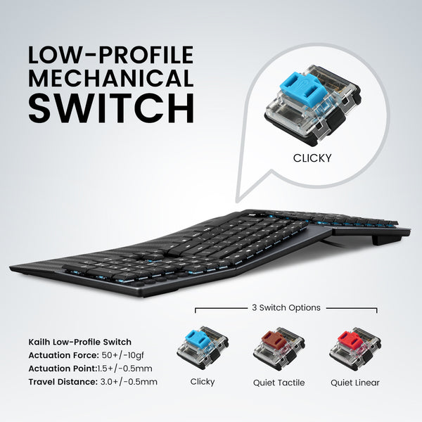 PERIBOARD-535 - Wired Ergo mechanical full-sized UK keyboard with Kailh low profile switch
