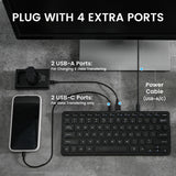 PERIBOARD-416 - Wired Mini USB Keyboard with 4 Hubs - X Type Scissor Keys - Big Print Keys
