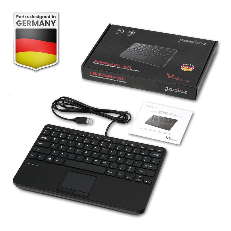 PERIBOARD-525 - Wired Mini USB Keyboard with Touchpad - X Type Scissor Keys