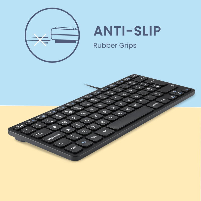 PERIBOARD-432 Wired Mini Scissor Keyboard 70% with Quiet Keys and Large Print Letters. Anti-slip rubber grips.