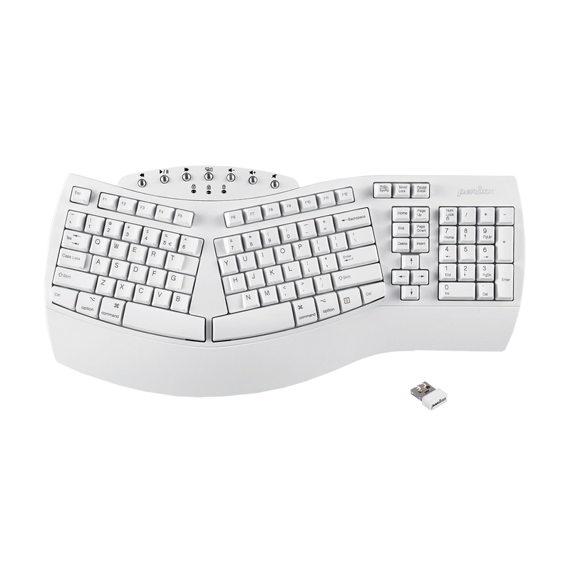 PERIBOARD-612 W - Wireless White Ergonomic Keyboard plus Bluetooth Connection.