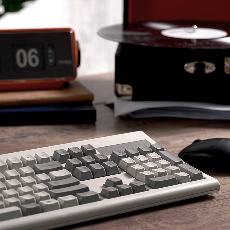 PERIBOARD-106 M - Wired Retro Vintage Grey/White Standard Keyboard on your classic desk.
