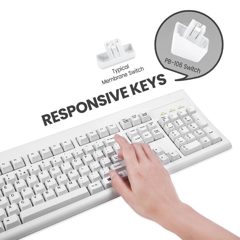 PERIBOARD-106 W - Wired White Standard Keyboard with responsive keys
