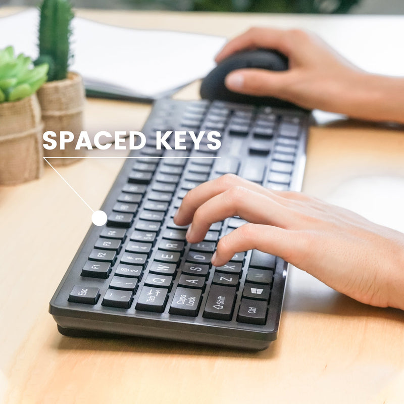 PERIBOARD-117 - Wired Standard Keyboard with Big Print Letters and spaced keys keeps your typing correct.