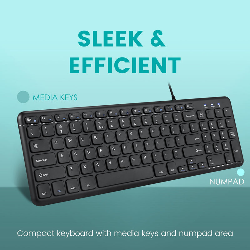 PERIBOARD-213 U - Wired Compact 90% Keyboard Scissor Keys. Sleek and efficient keyboard with media keys and numpad area.