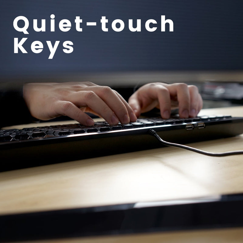 PERIBOARD-220 H - Wired Compact 75% Keyboard plus number pad and 2 extra USB ports with quiet-touch keys.
