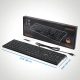 PERIBOARD-324 - Wired Standard Backlit Keyboard Quiet Keys Extra USB Ports with package and user manual