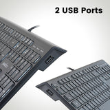 PERIBOARD-324 - Wired Standard Backlit Keyboard Quiet keys with 2 USB ports