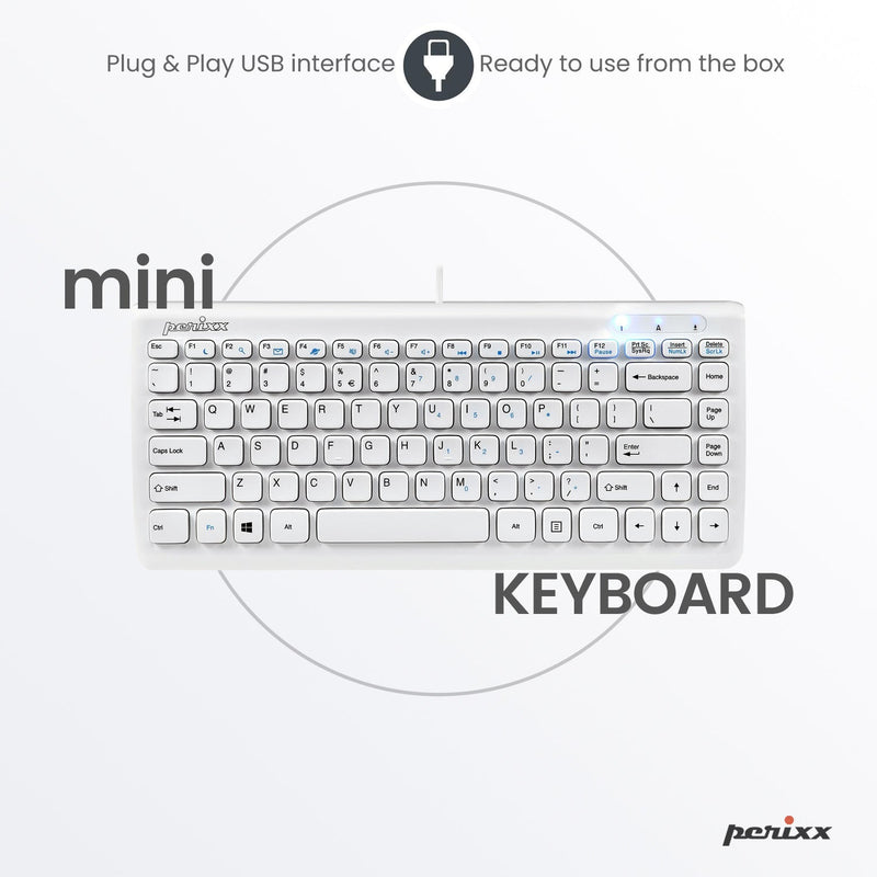 PERIBOARD-407 W - Wired White 75% Keyboard. Plug and Play USB interface.
