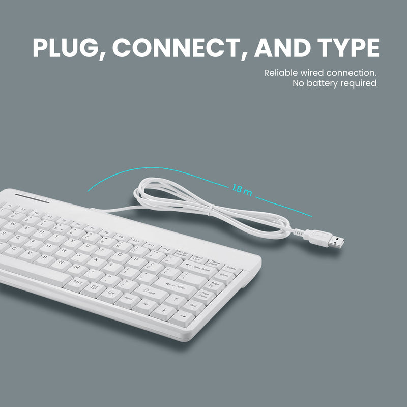 PERIBOARD-409 U W - Wired White Mini Keyboard 75% Quiet Keys. Reliable wired connection and no battery required.