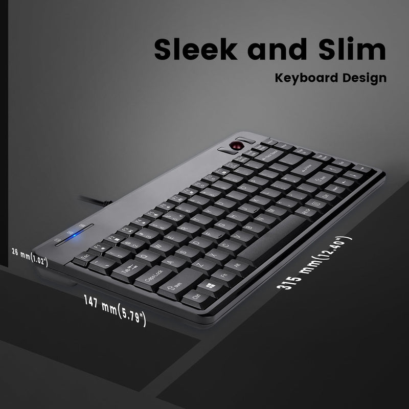 PERIBOARD-505 H PLUS - Wired Mini Trackball Keyboard 75% in sleek and slim design. 31.5 x 14.7 x 2.6 cm
