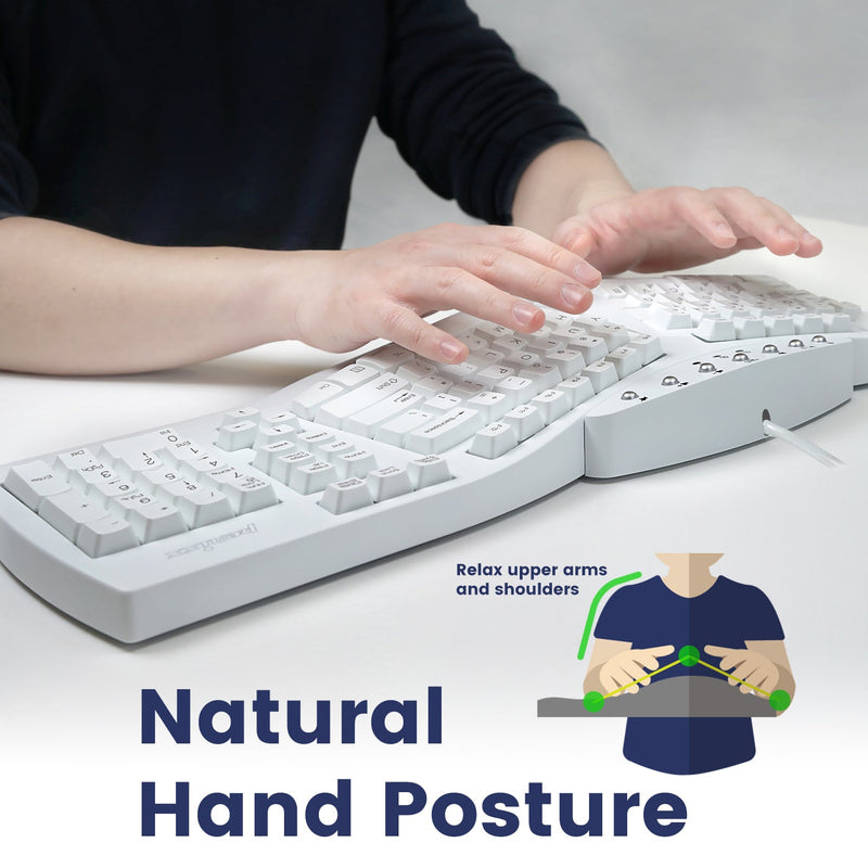 PERIBOARD-512 W - White Wired Ergonomic Keyboard with split design can relax your upper arms and shoulders.