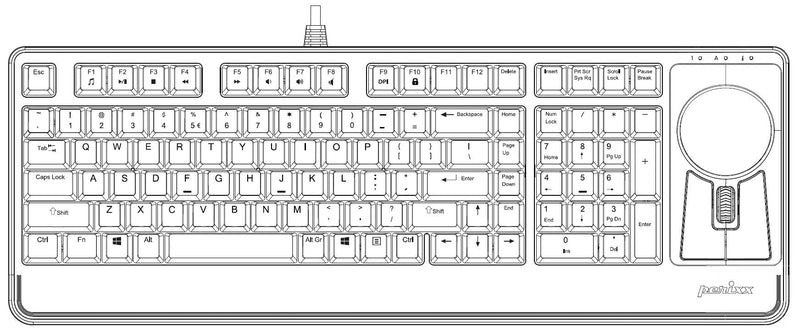 The Layout  of PERIBOARD-522 - Mechanical Trackball Keyboard (75% plus numpad).