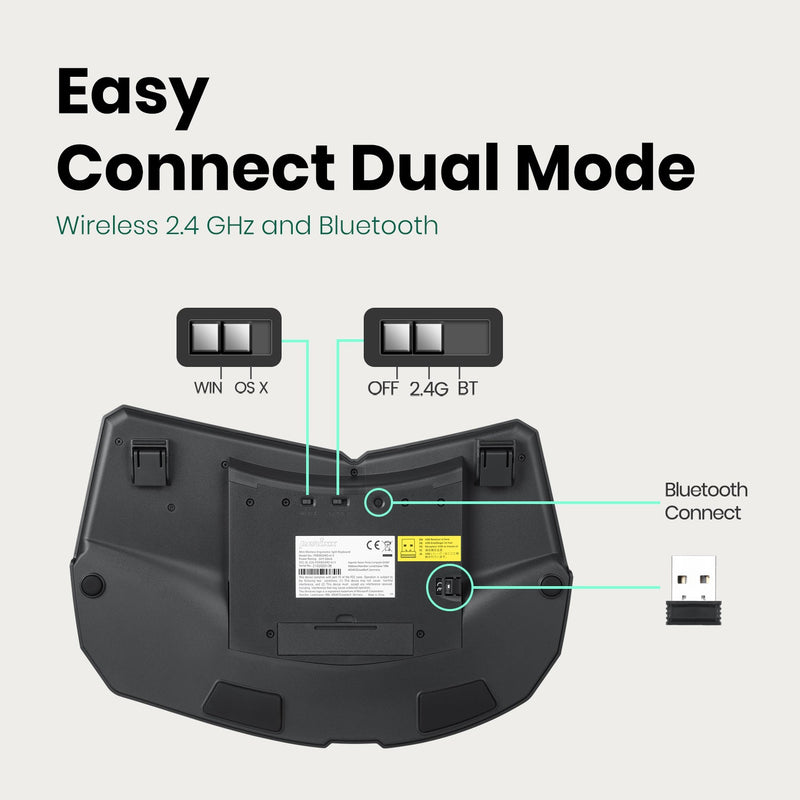 PERIBOARD-613 B - Wireless Ergonomic Keyboard 75% plus Bluetooth Connection. Easy connect dual mode. Switchable between wireless 2.4 GHz and bluetooth for Win or OS X.