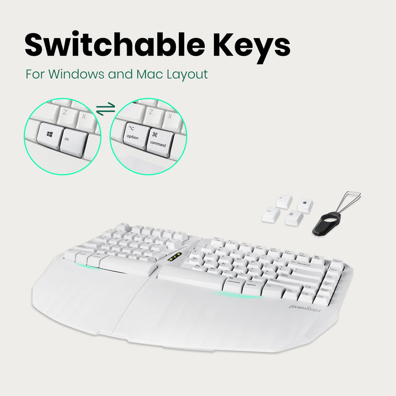 PERIBOARD-613 W - Wireless White Ergonomic Keyboard 75% plus Bluetooth Connection with switchable keys for both windows and Mac layout.