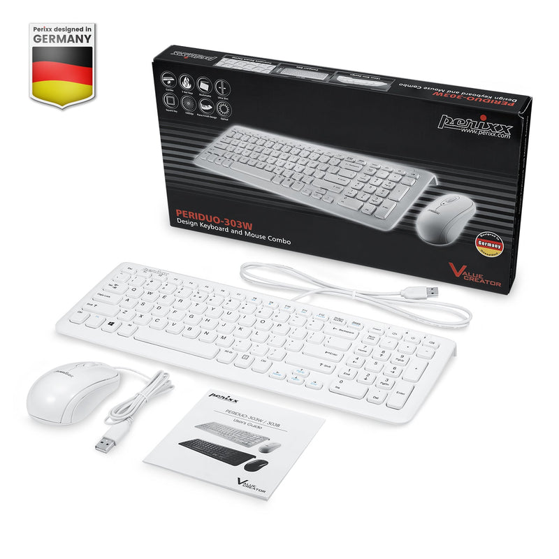 PERIDUO-303 W - Wired White Compact Combo (75% + numpad keyboard) with package and user manual