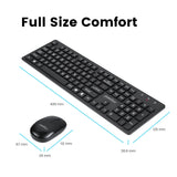 PERIDUO-717 - Wireless Standard Combo with Large Print Letters. Dimensions: 43.9 x 12.9 x 2.66 cm full-size keyboard and 11 x 6.7 x 2.9 cm mouse.